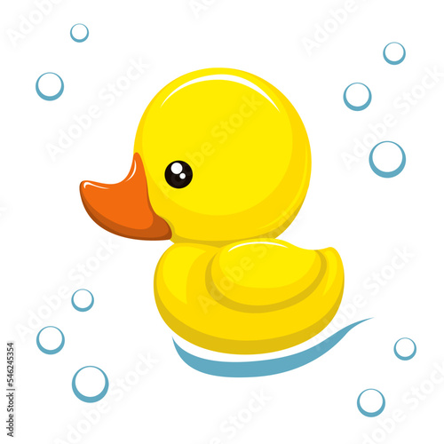 rubber duckling on a white background. vector illustration. a yellow duck with a red nose.