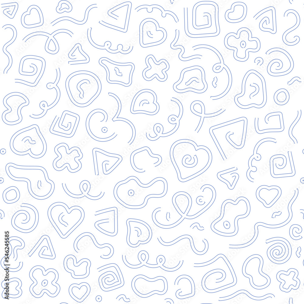 Abstract background with hand drawn doodle elements. Funny wallpaper for blog, poster and print design. Scattered Geometric Line Shapes. Vector