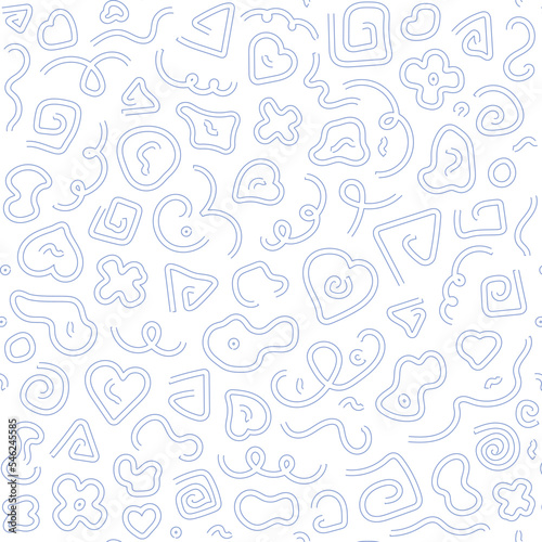 Abstract background with hand drawn doodle elements. Funny wallpaper for blog, poster and print design. Scattered Geometric Line Shapes. Vector