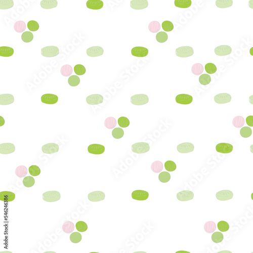 Fototapeta Naklejka Na Ścianę i Meble -  Mint caramels seamless pattern. Green lollipops. Vector illustration. Sweet candies, packaging for a pastry shop or as a gift.