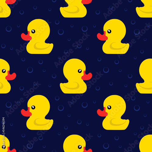bath duckling. seamless pattern with rubber ducks. vector clipart. yellow ducklings on a blue background.