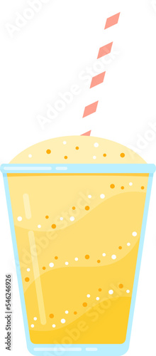 Natural fruit smoothie vector illustration. Sweet protein shake or vegeterian juicy cocktail set in glass cup with straw for smoothie social media promotion banner
