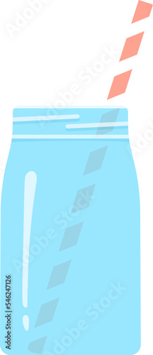 Drinking glasses with straw isolated vector illustration. Transparent drinking glass for fresh beverages, smoothies or ice cream with colorful striped straw