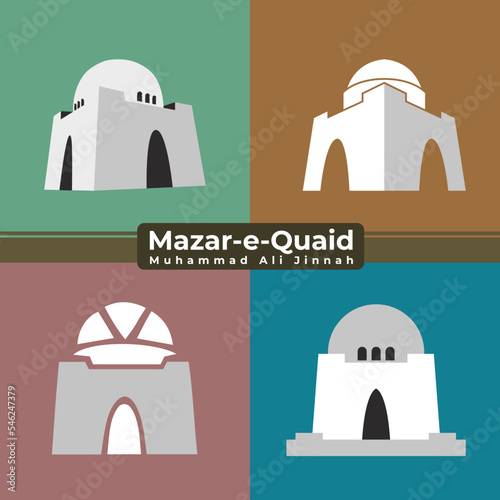 Set of Mazar-e-Quaid, Jinnah's Mausoleum Vector illustration