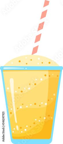 Natural fruit smoothie cocktail vector illustration. Sweet protein shake or vegeterian juicy cocktail in glass cup with straw for smoothie social media promotion banner