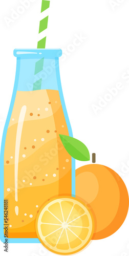 Healthy diet smoothie drink vector illustration. Glass bottle with straw, natural fruit and layered fresh cocktail in color isolated on white background for cafe smoothie banner