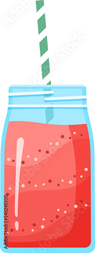 Vegeterian smoothie shake cocktail vector illustration. Glass jar with layers of sweet vitamin juice cocktail or protein shake for smoothies fitness bar design