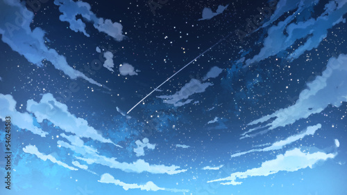 流れ星　星空と雲　夜空　天体観測　天体ショー　美しい背景装飾イラスト