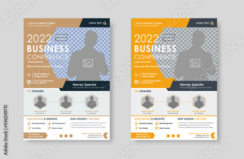  Business conference live meeting & event flyer template. Corporate invitation business workshop & abstract seminar promotion poster design. Leaflet, modern layout, pamphlet, vector flyer in A4.