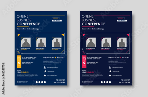  Business conference live meeting & event flyer template. Corporate invitation business workshop & abstract seminar promotion poster design. Leaflet, modern layout, pamphlet, vector flyer in A4.