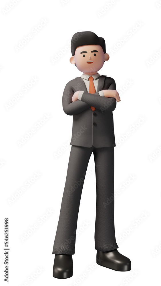3D businessman crossed arms pose character