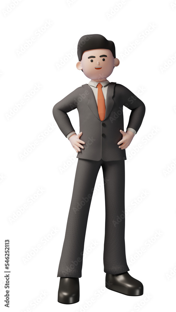 3D businessman waist pose character illustration