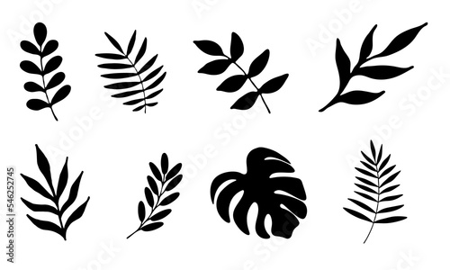 Black hand drown leaves set isolated on white