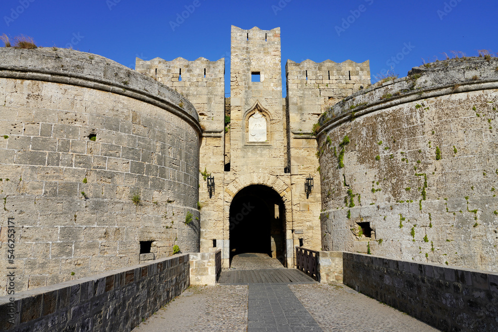 Old fortifications of Rhodes City, Greece. Unesco world heritage site.