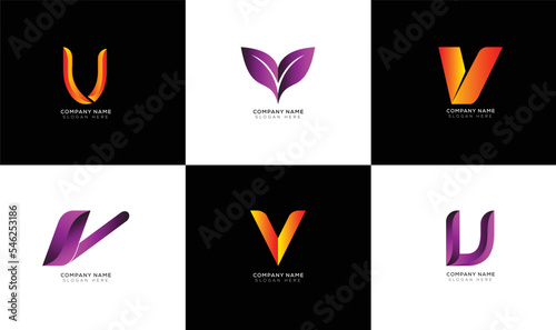 Modern minimal letter v logo collection with black and white