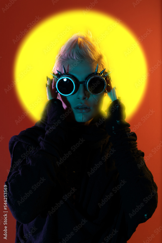 Representation of a bionic super human with advanced technology parts ...