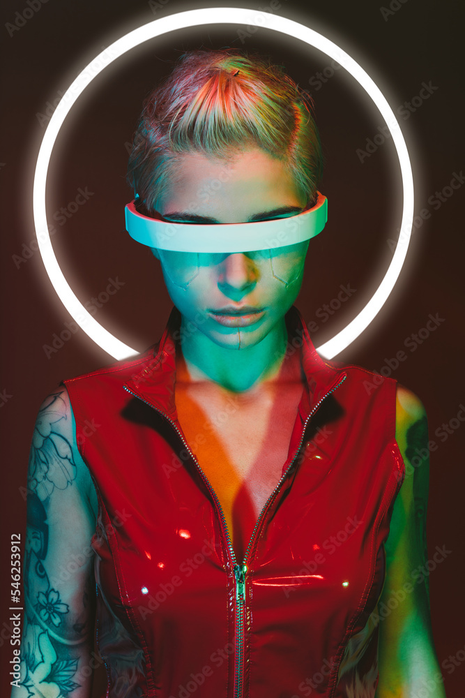 Representation of a bionic super human with advanced technology parts