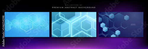 Blue technology background with hexagon pattern. Vector banner design illustration