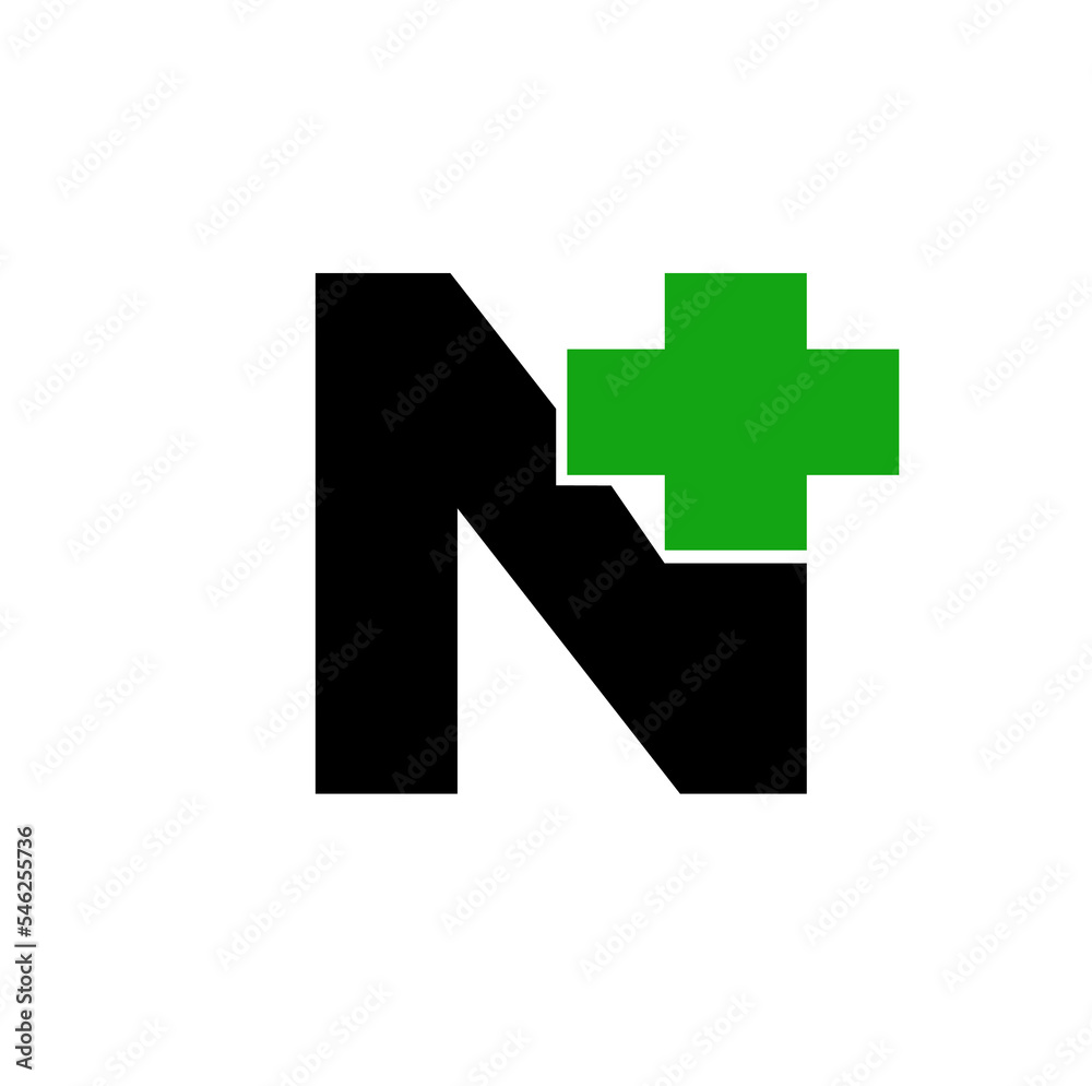 Obraz premium N plus brand name initial icon. N green plus monogram.