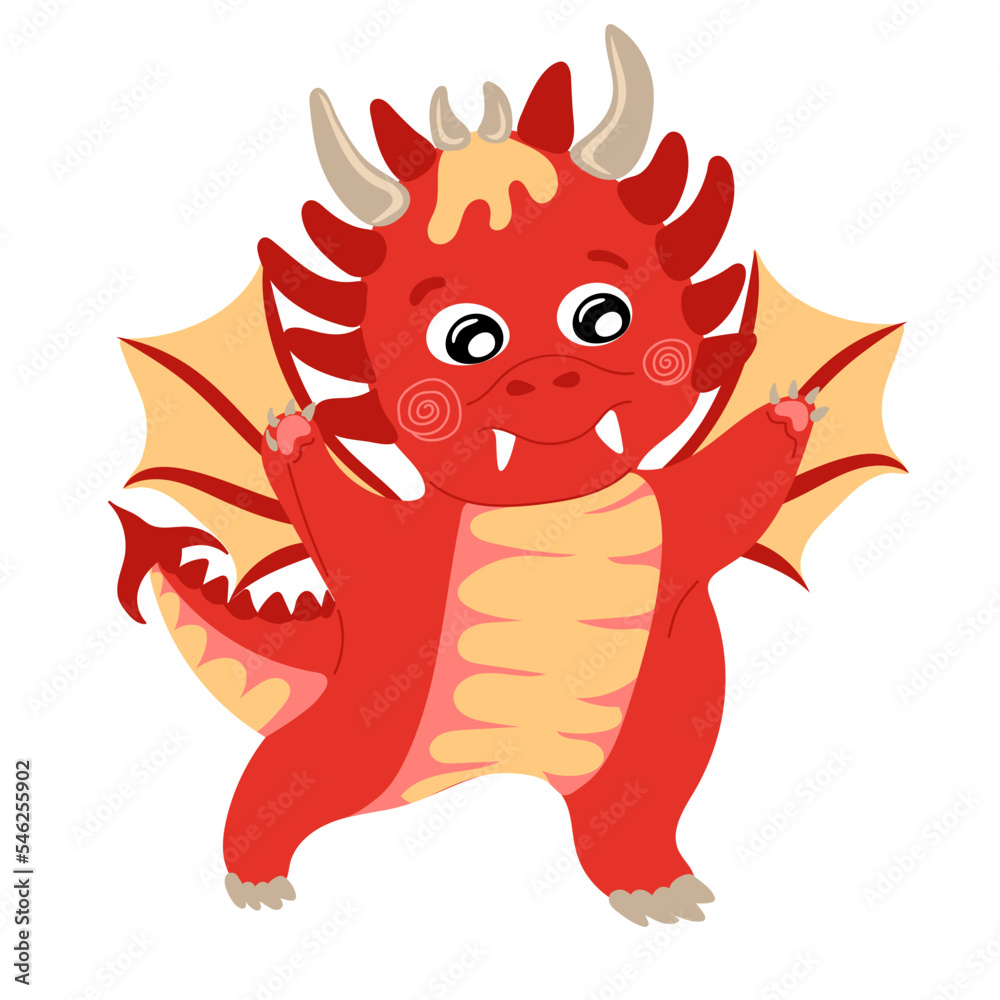 Dragon kid. Funny baby dragon, cute magic lizard with wings and horns. Fairytale monsters. Vector illustration Dragon kid. Funny baby dragon, cute magic lizard with wings and horns. Fairytale monsters. Vector illustration