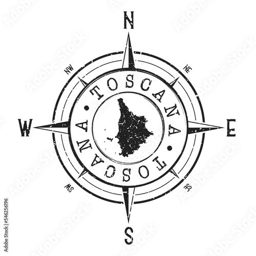 Tuscany, Italy Stamp Map Compass Adventure. Illustration Travel Country Symbol. Seal Expedition Wind Rose Icon.