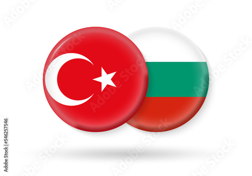 Turkey and Bulgaria circle flags. 3d icon. Bulgarian and Turkish national symbols. Vector illustration.