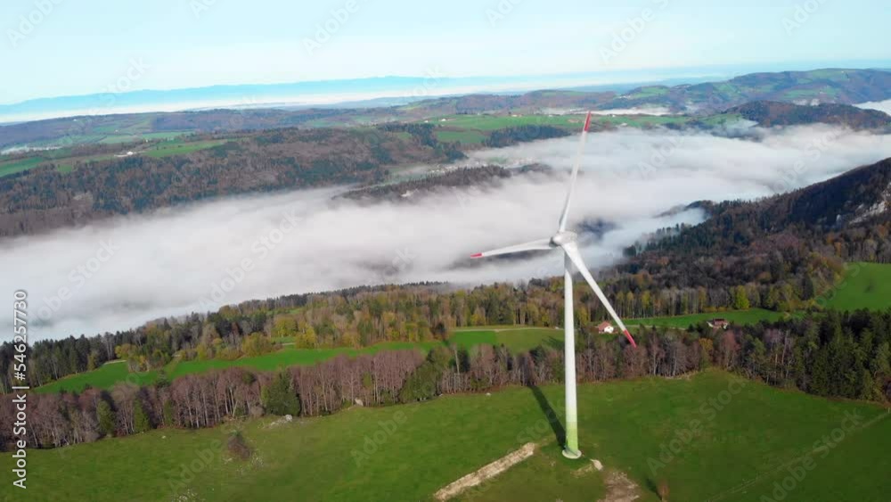 Jura mountain windmill round shot 30fps 4k Jura mountain windmill round shot 30fps 4k