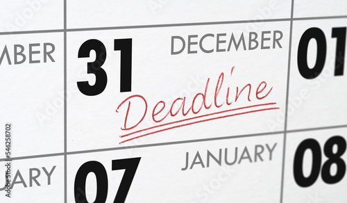  Deadline written on a calendar - December 31 photo