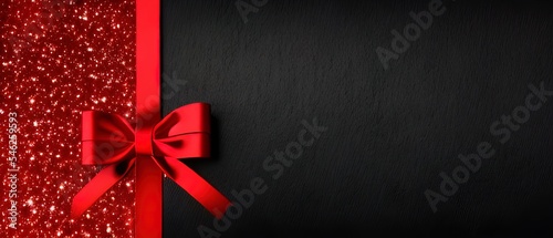 gift card wishes merry christmas background with red ribbon bow on black  texture template with blank copy space