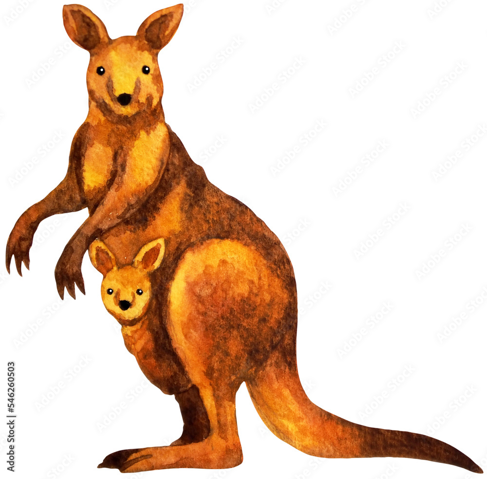 kangaroo animal art mom and baby family love hug wildlife watercolor