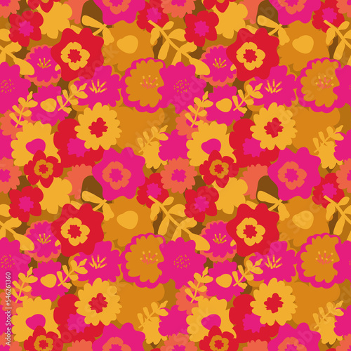 Seamless repeat pattern print background with bright flowers
