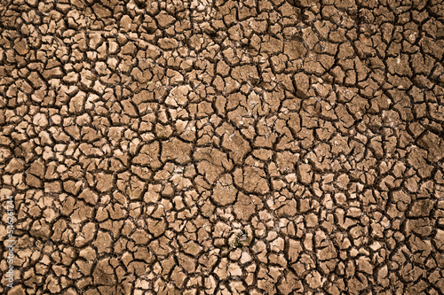Droughty earth with deep cracks, the soil after the water draining. Concept of ecology issues, global warming, and the water crisis.