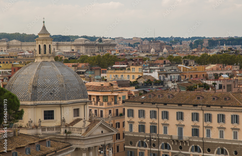 Panoramic view of Rome city from the Pincio Terrace in Lazio Italy