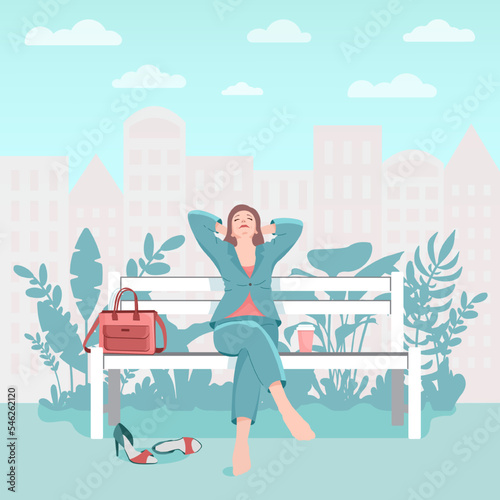 woman resting in a city park during her work break 