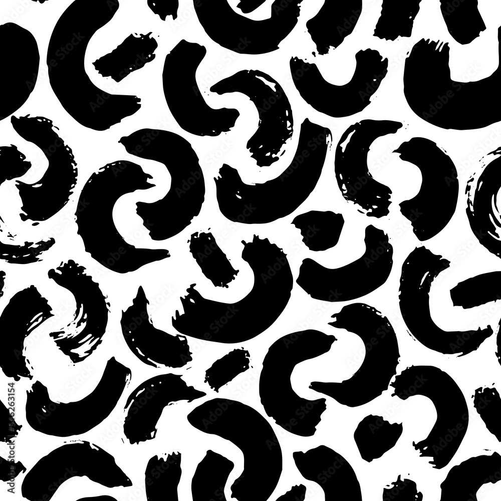 Dry Brush Strokes Seamless Pattern. Hand Drawn Artwork Abstract Vector Background