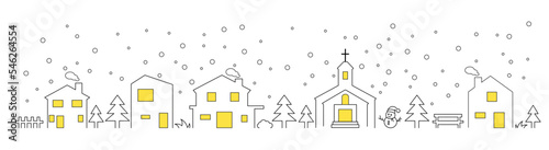 冬・クリスマスの街並みの背景イメージイラスト