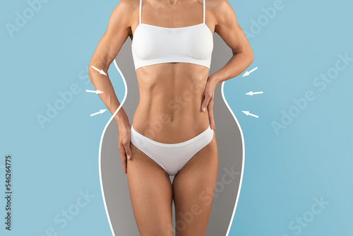 Slim Female With Sporty Figure In Underwear With Drawn Outlines Around Body © Prostock-studio