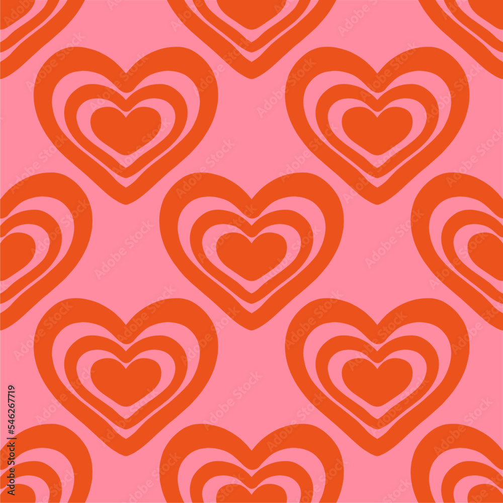 Tunnel of concentric hearts, seamless pattern, poster. Romantic cute background. Vector illustration, flat design, cartoon hand drawn. Template for printing a poster, postcard and more.