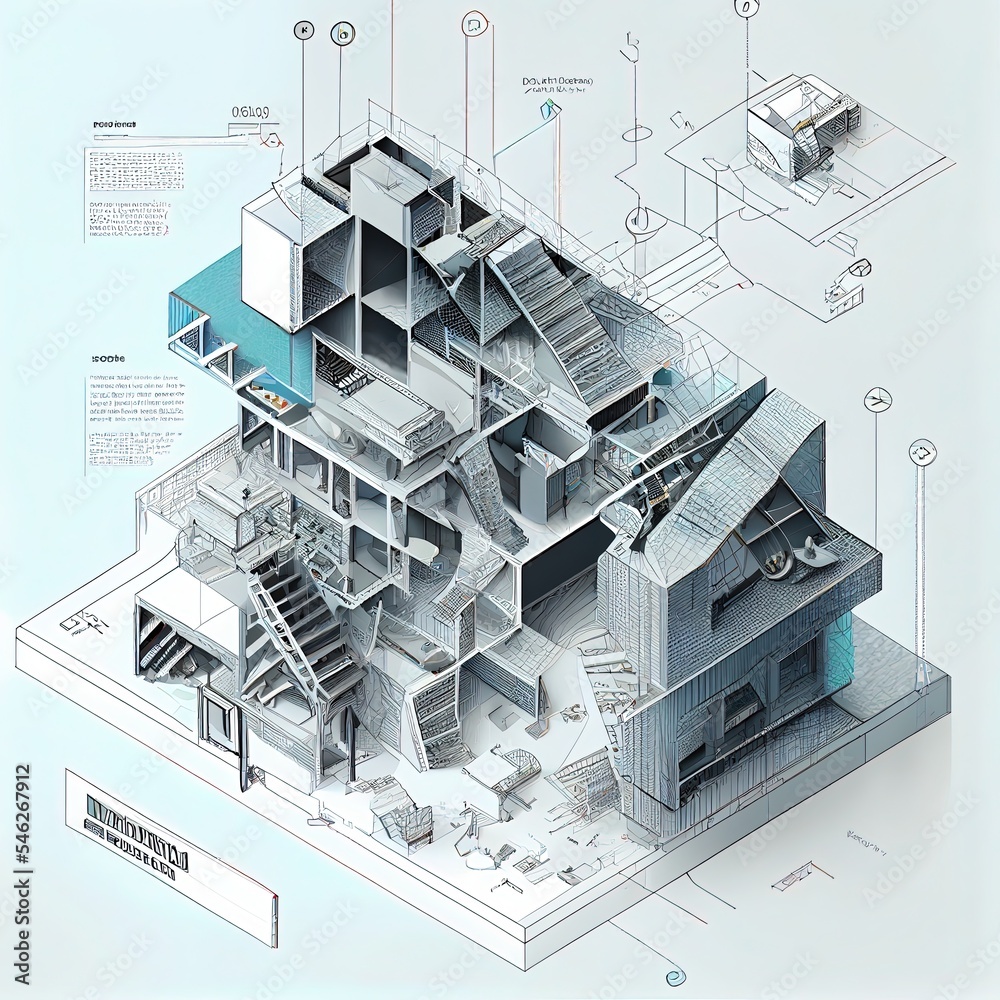 3d architecture exploded diagram illustration Stock Illustration