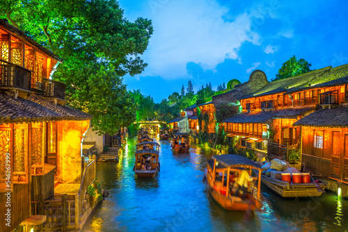 Fotobehang scenery of wuzhen, a historic scenic water town in zhejiang, china