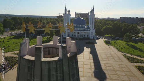 Aerial: Monument of Memory and Unity installed in the city of Maikop photo