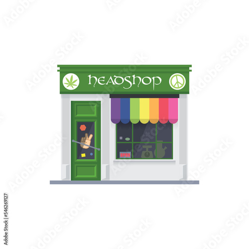 Flat design isolated headshop. Cute paraphernalia store building vector illustration