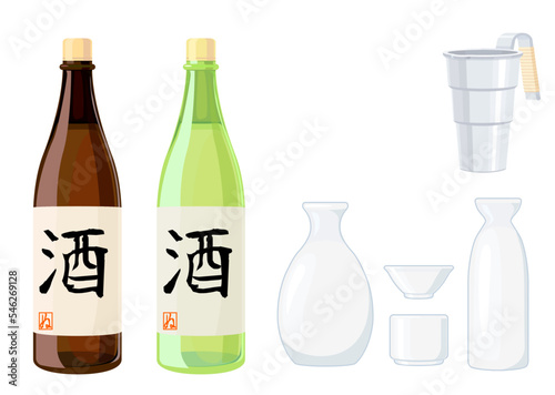 日本酒と酒器のイラストセット