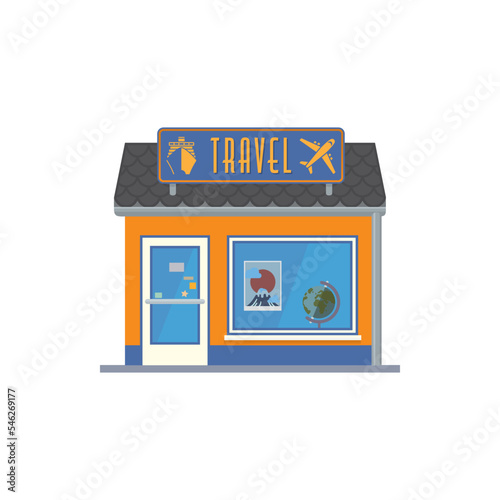 Flat design isolated travel agency. Cute store building vector illustration photo