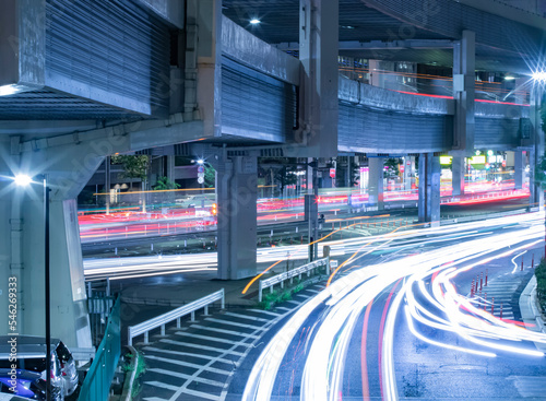 Photography A night traffic jam at the urban street in Tokyo