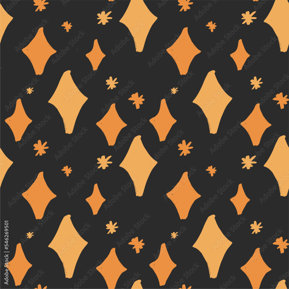 Seamless pattern with shining stars, sparkles on a dark background. Unique print in boh style. Ideal for fabric template, cover, wrapper or postcard. Seamless pattern with shining stars, sparkles on a dark background. Unique print in boh style. Ideal for fabric template, cover, wrapper or postcard.
