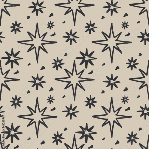 Seamless pattern with shining stars  sparkles. Unique print in boh style. Ideal for fabric template  cover  wrapper or postcard.