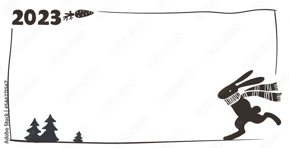 Simple hand-drawn postcard template. New Year 2023, year of the rabbit. Simple hand-drawn postcard template. New Year 2023, year of the rabbit.