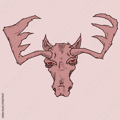 Moose head. Big horns. Vector animal