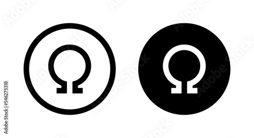 Omega science icon sign symbol isolated on circle background